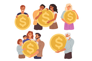 People holding gold coin. Men and, a Finance Illustration by Vectorbuum
