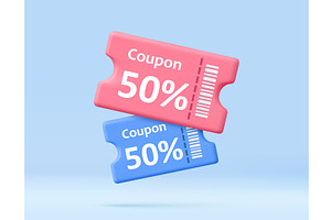 3d Pink and blue discount coupon, an Object Illustration by ModVector