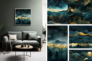 Blue Night Landscape Pattern Print