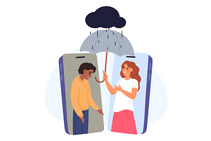 Girl comforts her friend over phone, a Person Illustration by Vectorbuum