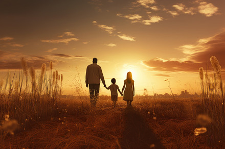 Silhouette of father and daughter wa, a Photo by Iftikhar Alam