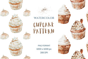 Watercolor Cupcake Patterns, a Pattern Graphic by Kolorata Art