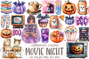 Halloween Movie Night Clipart, an Illustration by OK Design