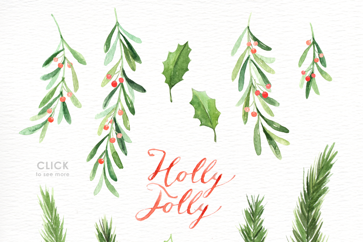 Holly Jolly Watercolor cliparts, a Decorative Illustration by everysunsun (Photo 4 of 5)