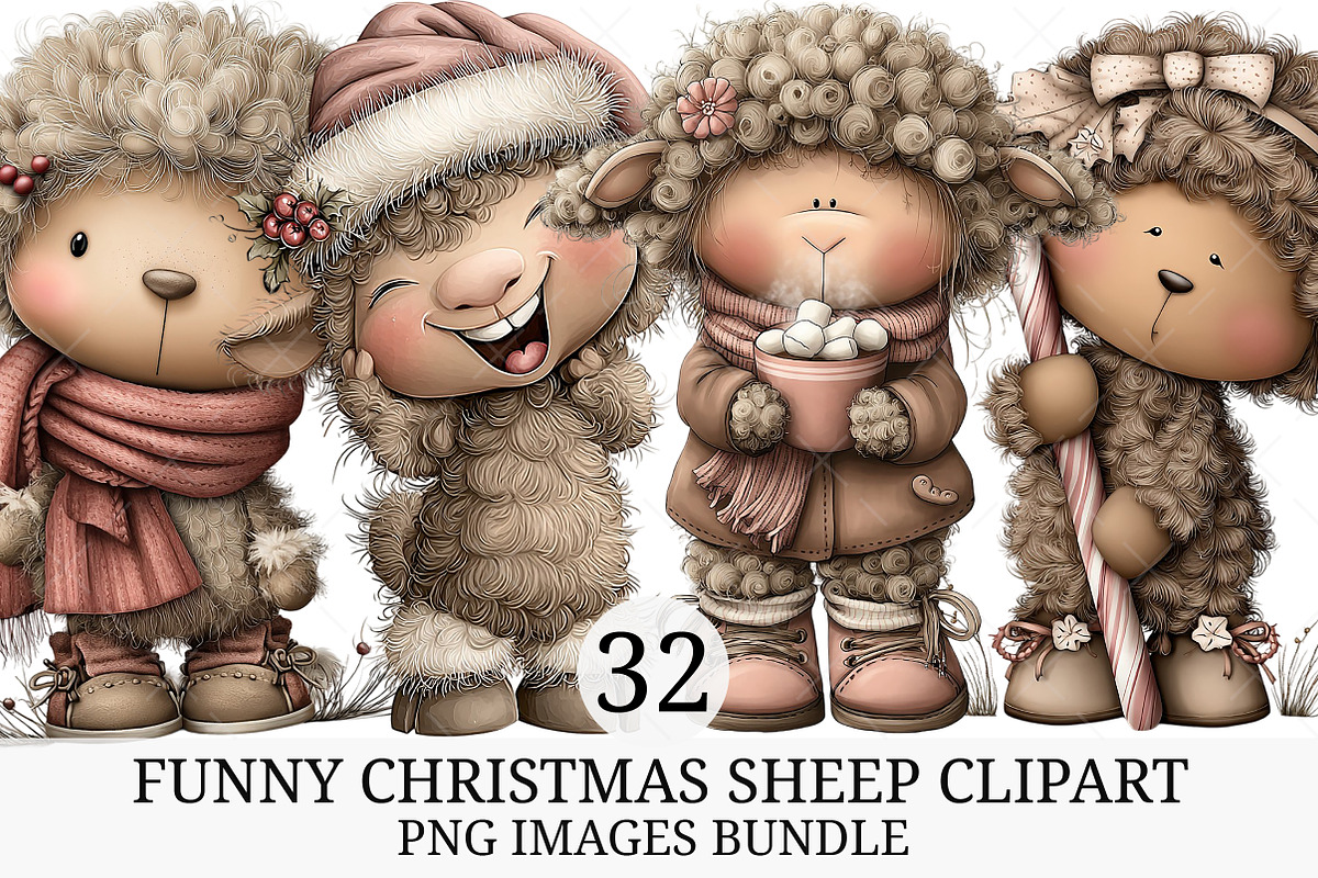 Funny Christmas Sheep Clipart, an Illustration by Craft Nest (Photo 1 of 10)