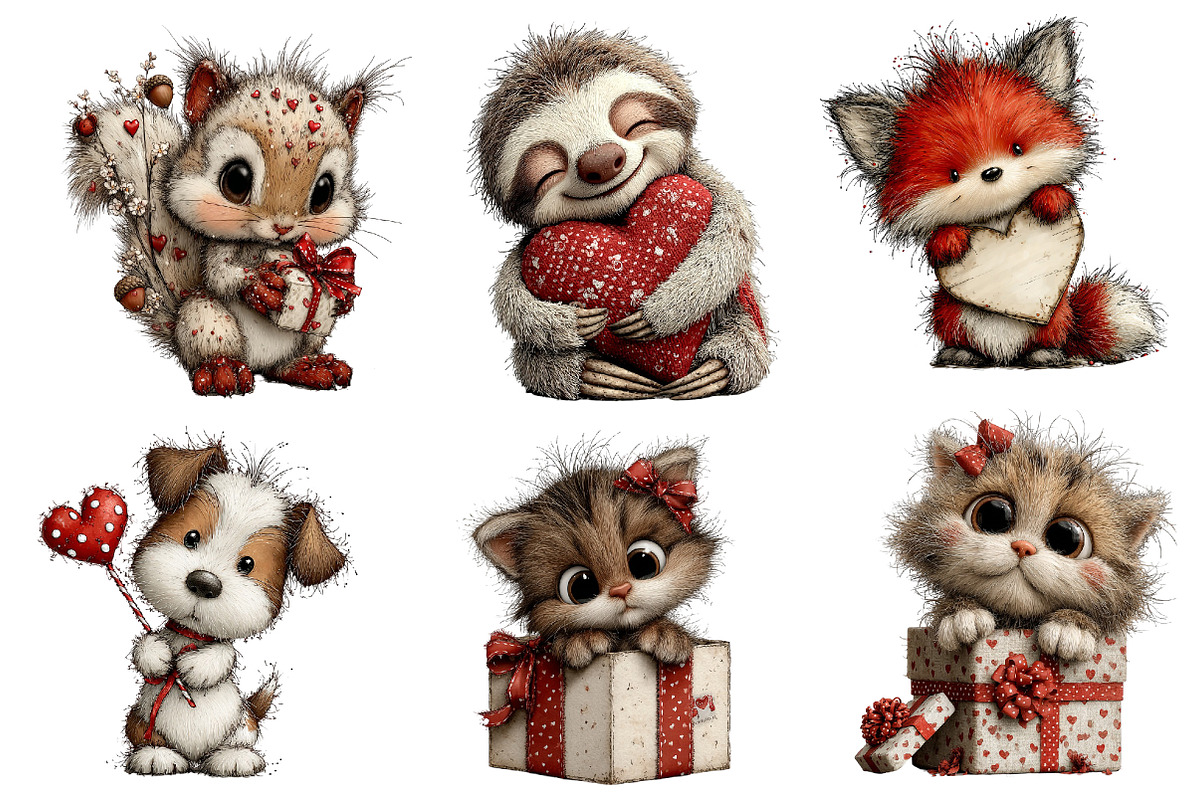 Valentine Whimsical Animals Clipart, an Illustration by Dream Creation (Photo 2 of 8)