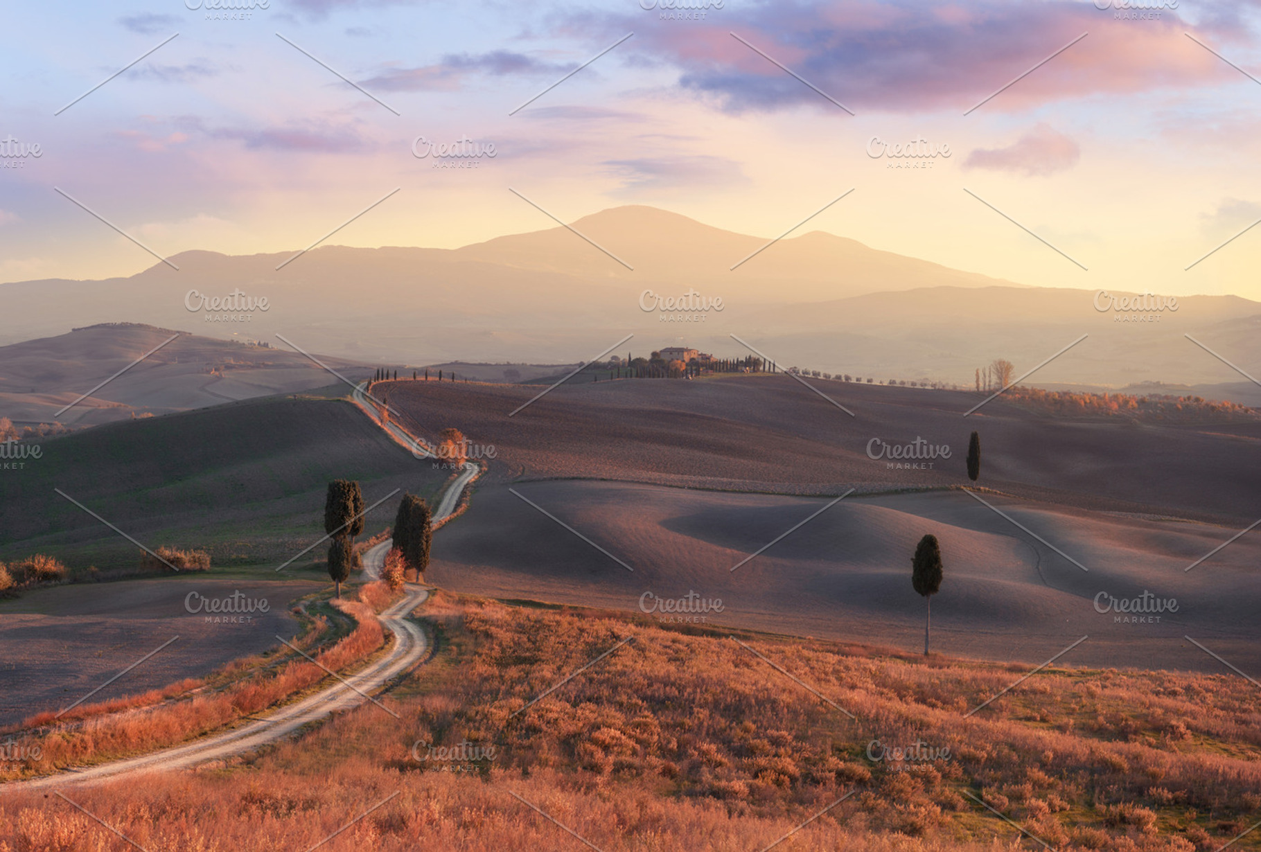Tuscany sunny hills stock photo containing agriculture and beautiful, a Nature Photo by khoroshkov