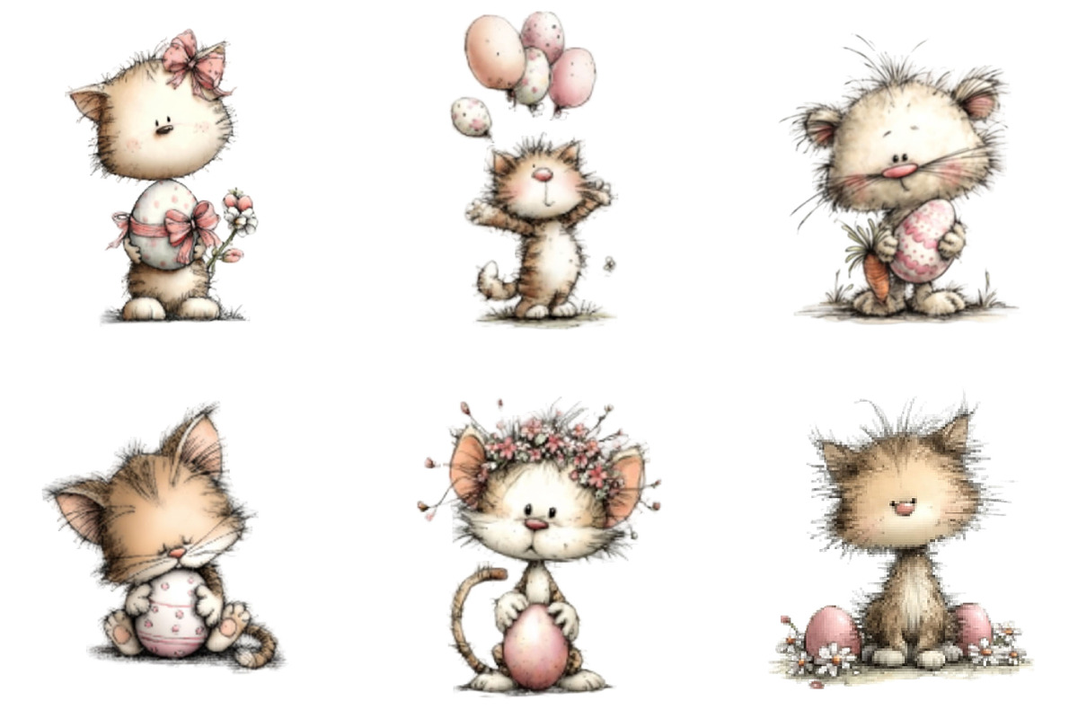 Whimsical Easter Cats Clipart, an Illustration by Designking (Photo 3 of 5)