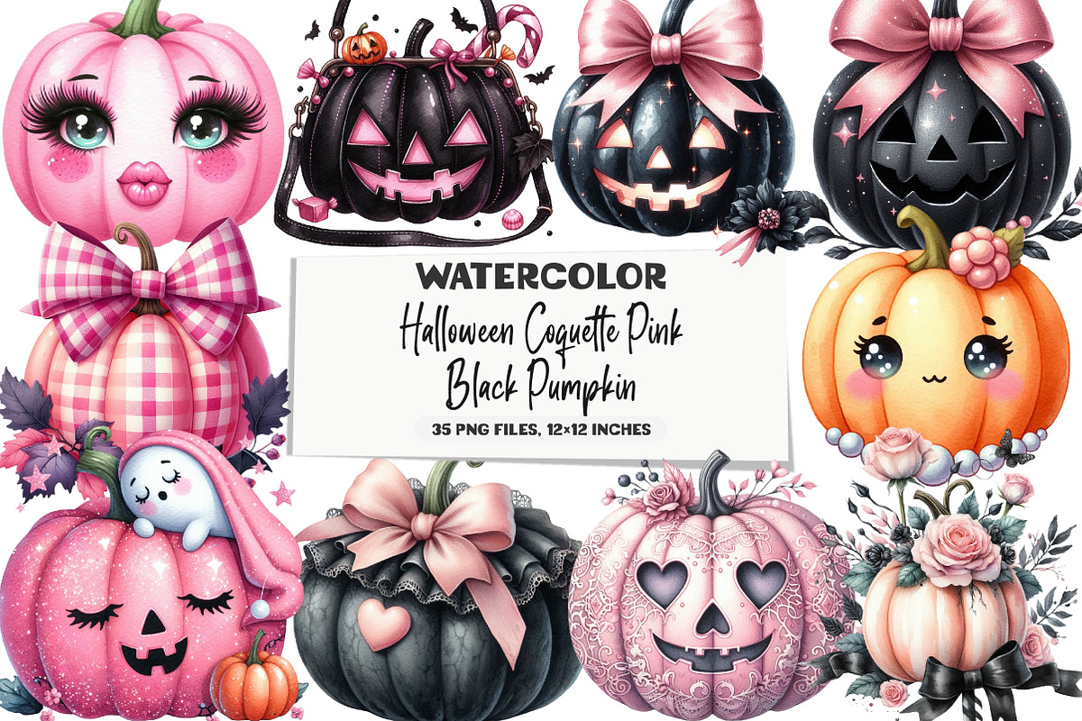 Halloween Coquette Pink Black Pumpki, an Illustration by DreamArtGraphic (Photo 1 of 5)