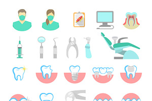 Dental Clinic Services Flat Icons