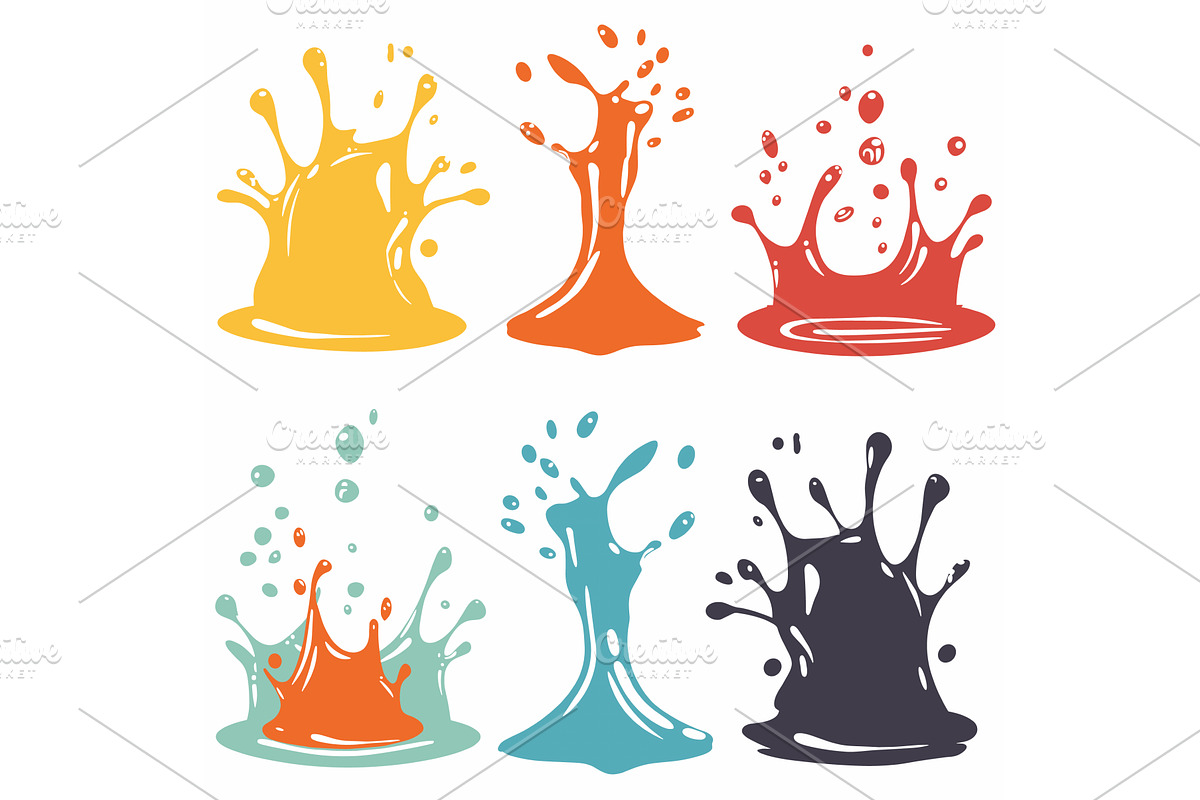 Six vibrant paint splashes assorted, a Texture Illustration by Vectorstockersland