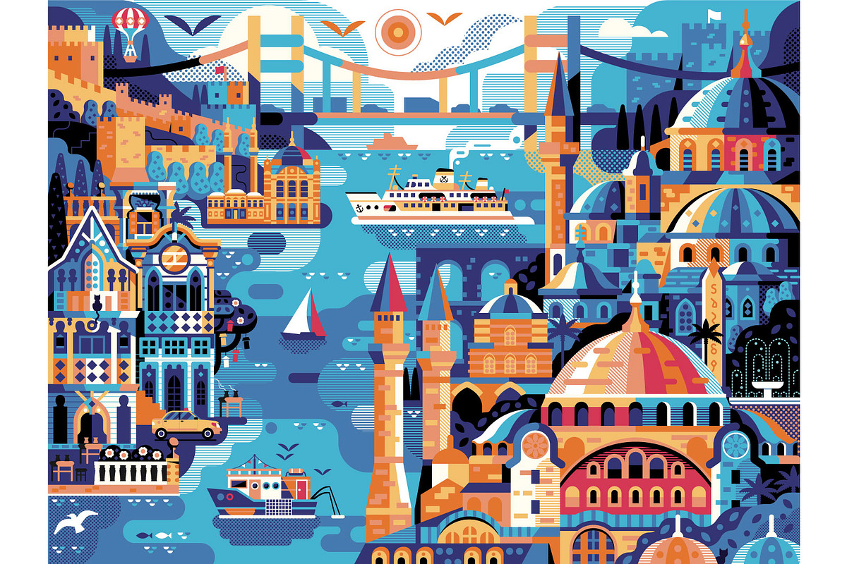 Istanbul Horizontal Travel Poster, an Illustration by Alex Krugli