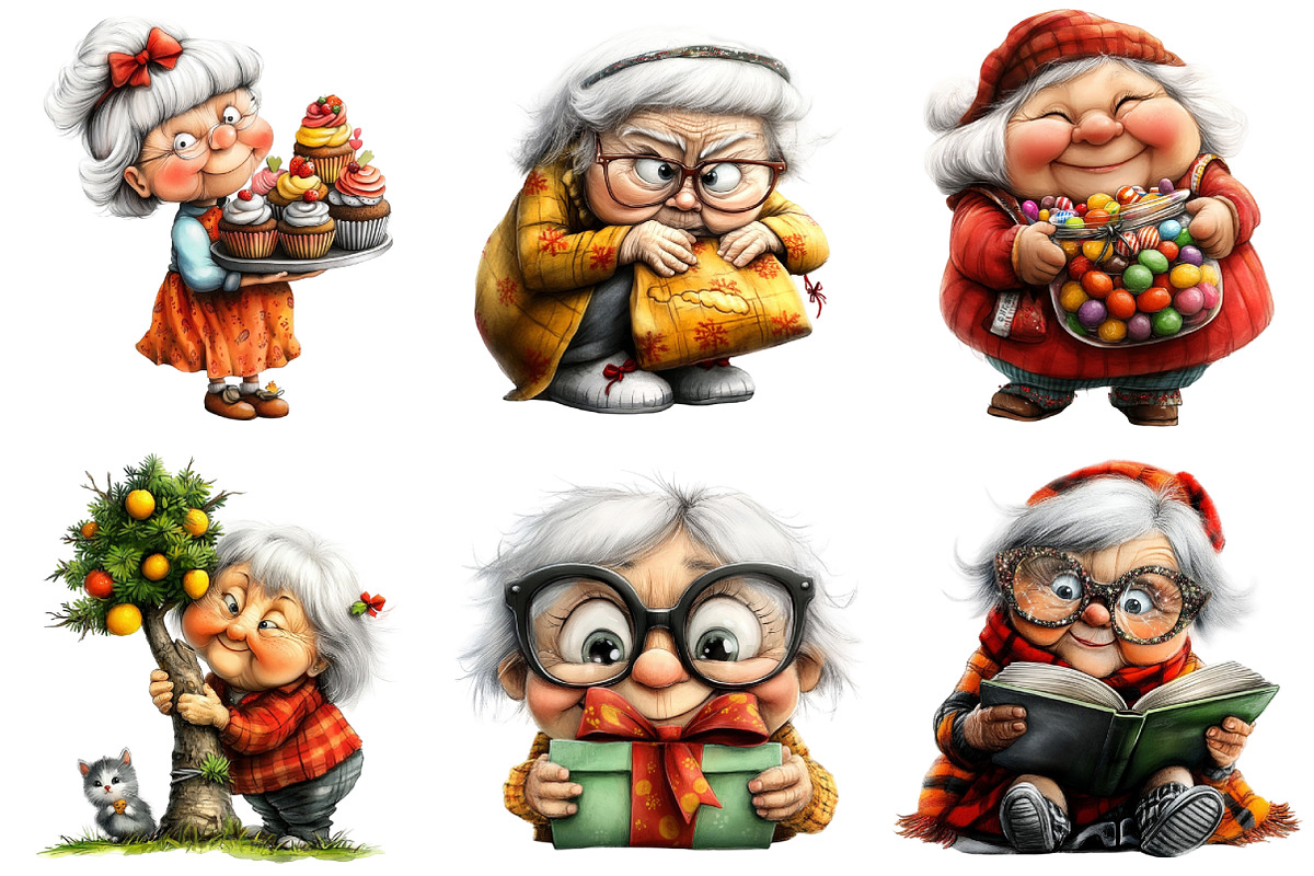 Whimsical Christmas Grandma Clipart, an Illustration by Daily.Designs (Photo 2 of 5)