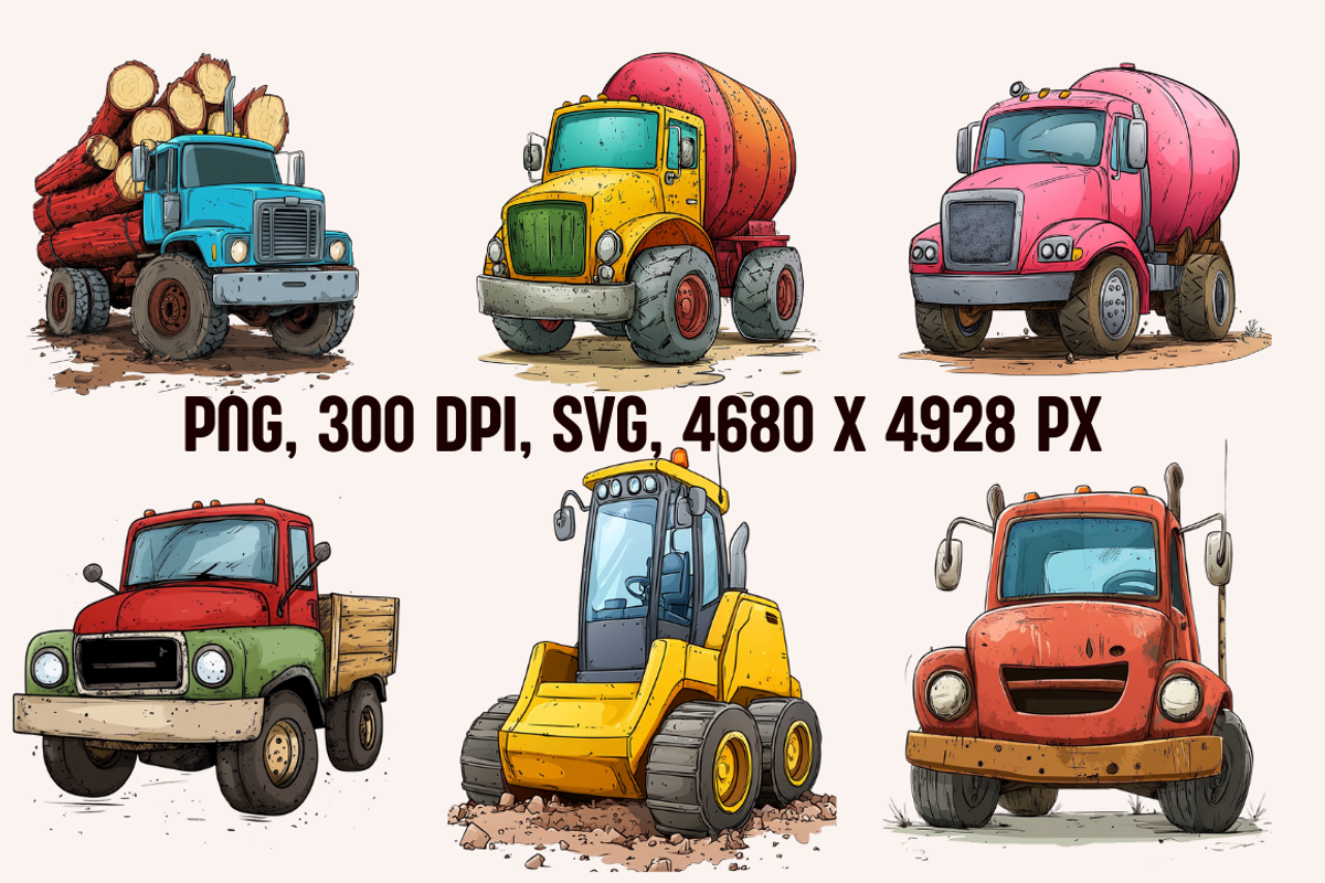 Cartoon Trucks and Diggers, a Transportation Illustration by PrintHaven Designs (Photo 5 of 7)
