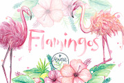 Flamingo clipart, watercolor, an Illustration by Monique Digital Art (Thumbnail 1 of 2)