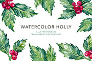 Watercolor Holly Illustrations, a Decorative Illustration by Olga Olmix (Thumbnail 1 of 5)