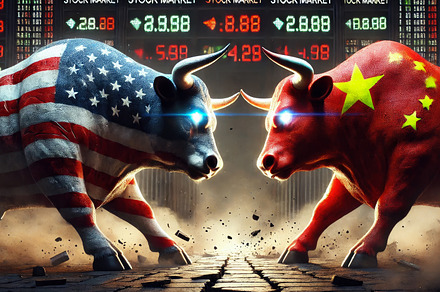 Bulls representing the economic riva, a Business Photo by Perpis