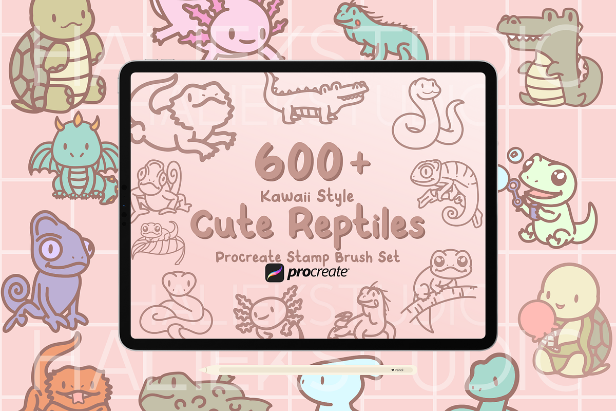600+ Reptiles Procreate Stamps, a Brush Add-On by HalieKStudio (Photo 1 of 9)