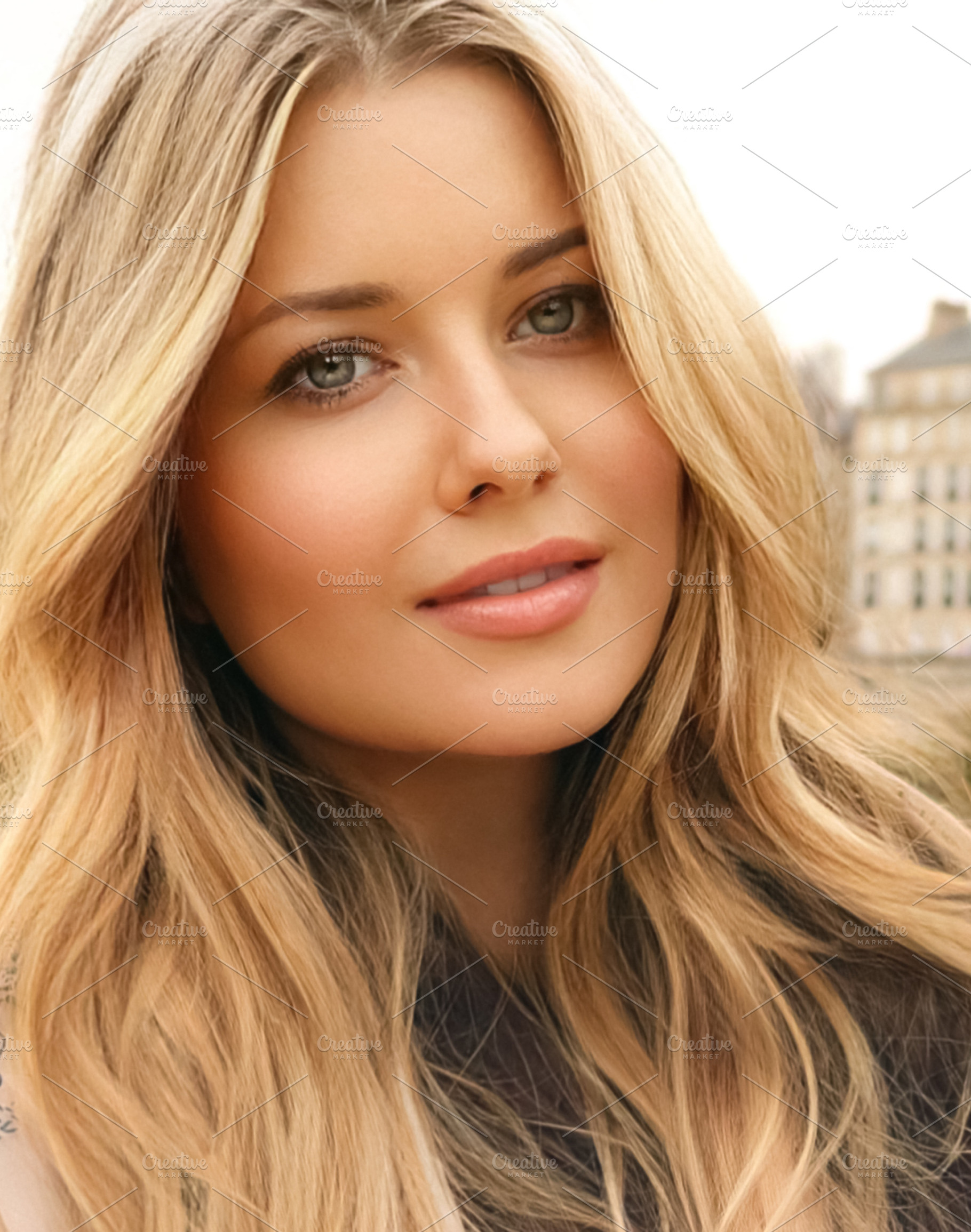 Blonde woman posing in portrait, looking at camera with green ey, a Person Photo by Studio ANNA