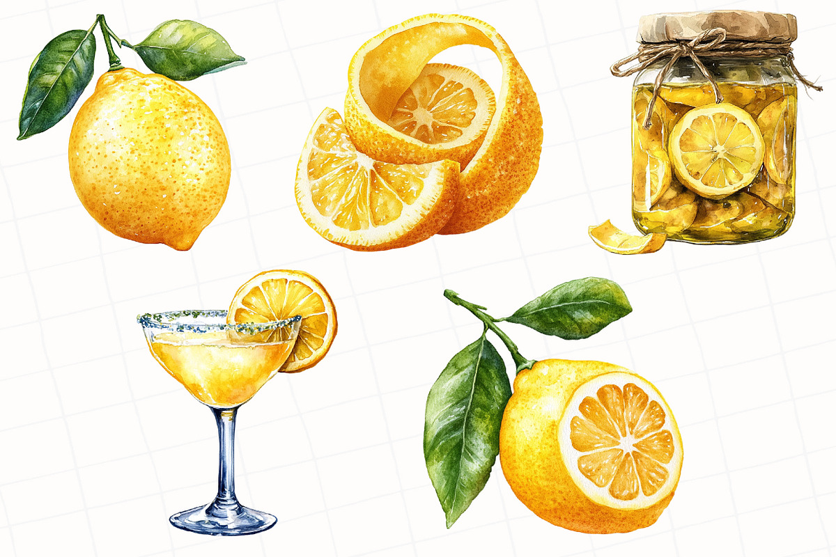 Watercolor Flavorful Lemon Clipart, an Illustration by OK Design (Photo 2 of 5)