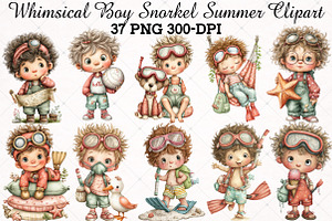Whimsical Boy Snorkel Summer Clipart, an Illustration by RobertsArt