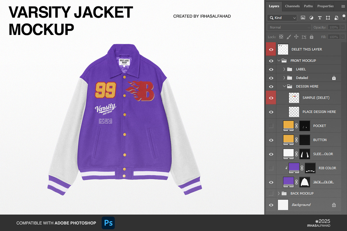 Varsity Jacket Mockup, a Hoody Mockup by Irhasalfahad (Photo 3 of 5)