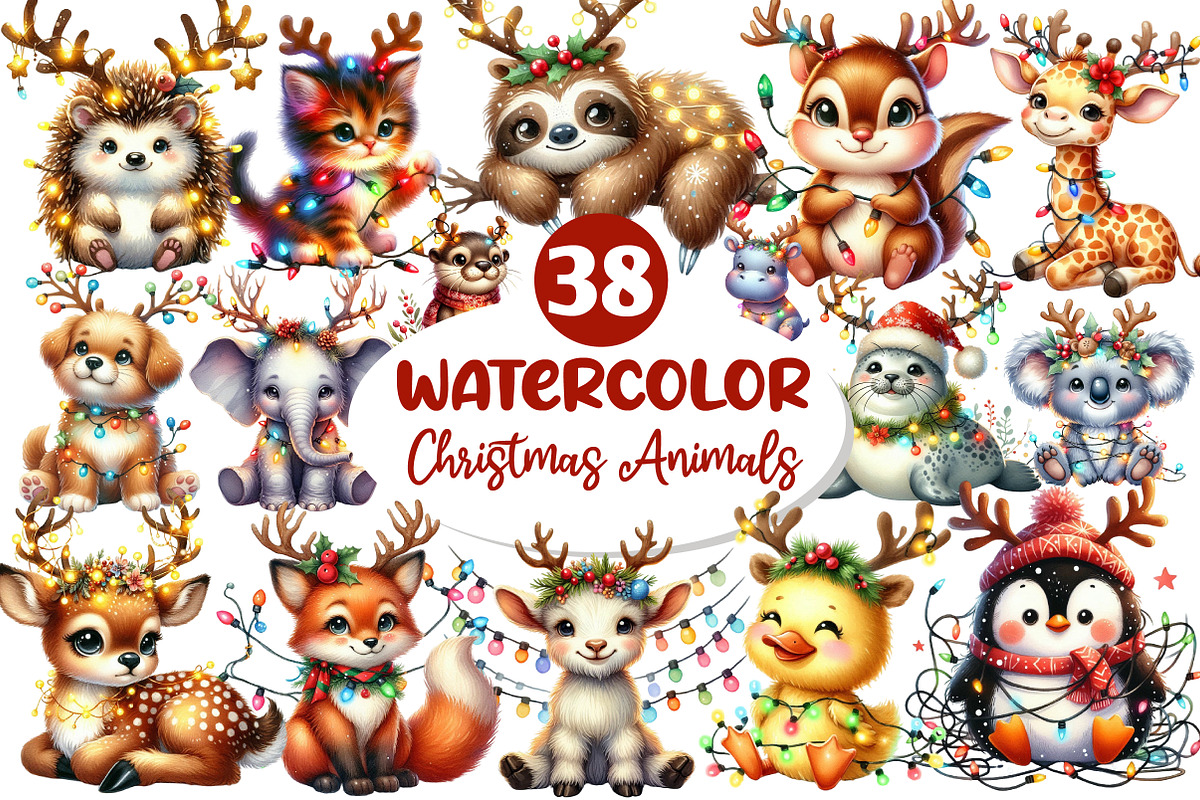 Christmas Animal Sublimation Clipart, an Illustration by Dream Creation (Photo 1 of 7)