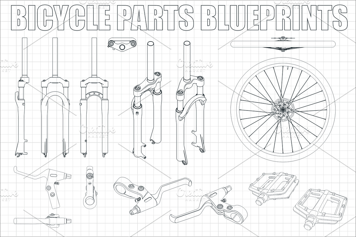 Bicycle Parts Blueprints Set, a Sport Illustration by Blacklight (Photo 2 of 10)