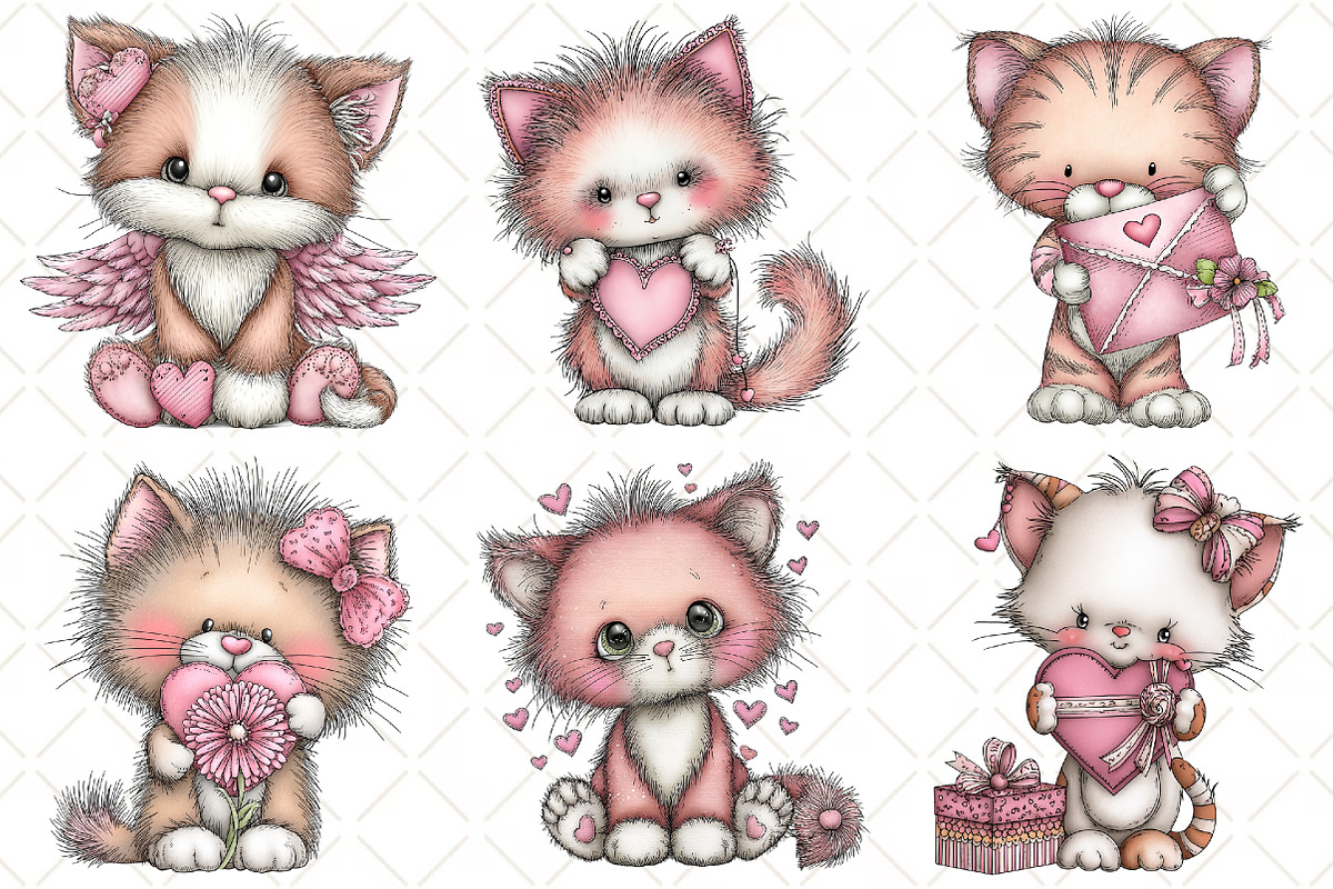 Whimsical Valentine Cat Clipart, an Illustration by Black Bird Studio (Photo 4 of 6)