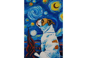 Bulldog Starry Night Art Print, an Animal Illustration by Art Paradise Studios