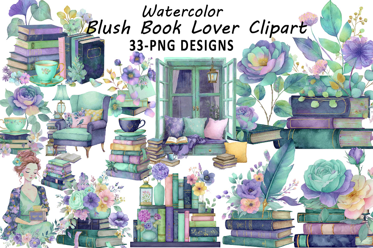 Blush Book Lover Clipart Bundle, an Illustration by Daily.Designs (Photo 1 of 3)