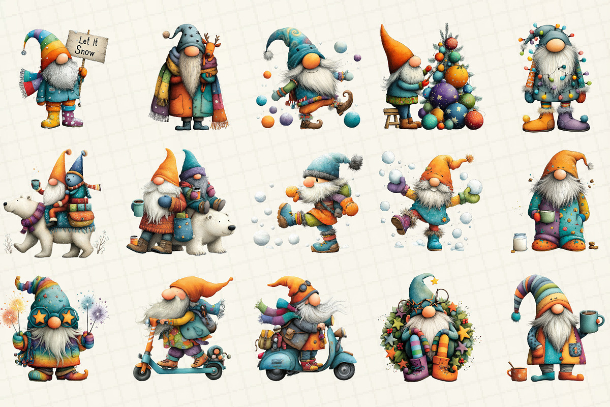 Quirky Christmas Gnome Clipart, an Illustration by DreamCafeArt (Photo 3 of 6)