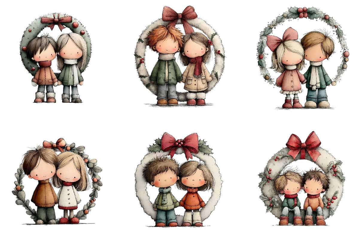 Cute Christmas Couple Clipart, an Illustration by DreamArtGraphic (Photo 2 of 5)