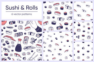 Sushi & rolls seamless patterns set, a Pattern Graphic by Good Studio
