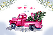 Watercolor christmas truck, a Decorative Illustration by NataliMiasStore (Thumbnail 1 of 3)