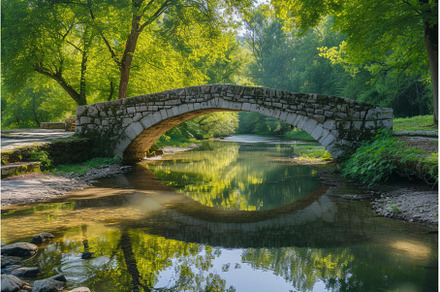 Serene ancient stone bridge over, a Nature Photo by Ylivdesign