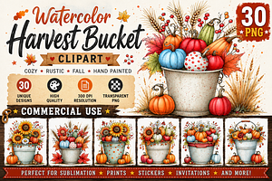 Harvest Bucket Watercolor Clipart