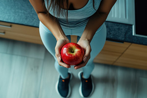 Holding a red apple in the kitchen, a Photo by Beautiful things