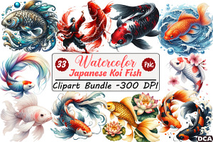 Japanese Koi Fish Sublimation Clipar, an Illustration by DreamCafeArt