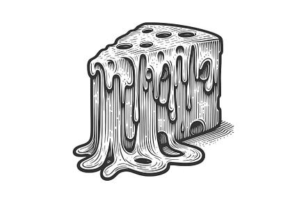 Melting Cheese Slice engraving, a Food Illustration by AlexArt