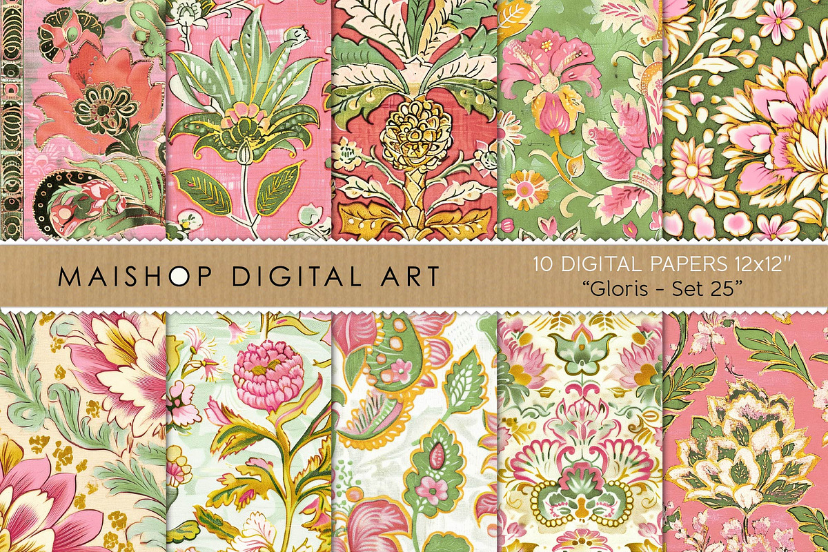 Floral Ephemera Boho Printable Paper, a Pattern Graphic by Maishop (Photo 1 of 8)