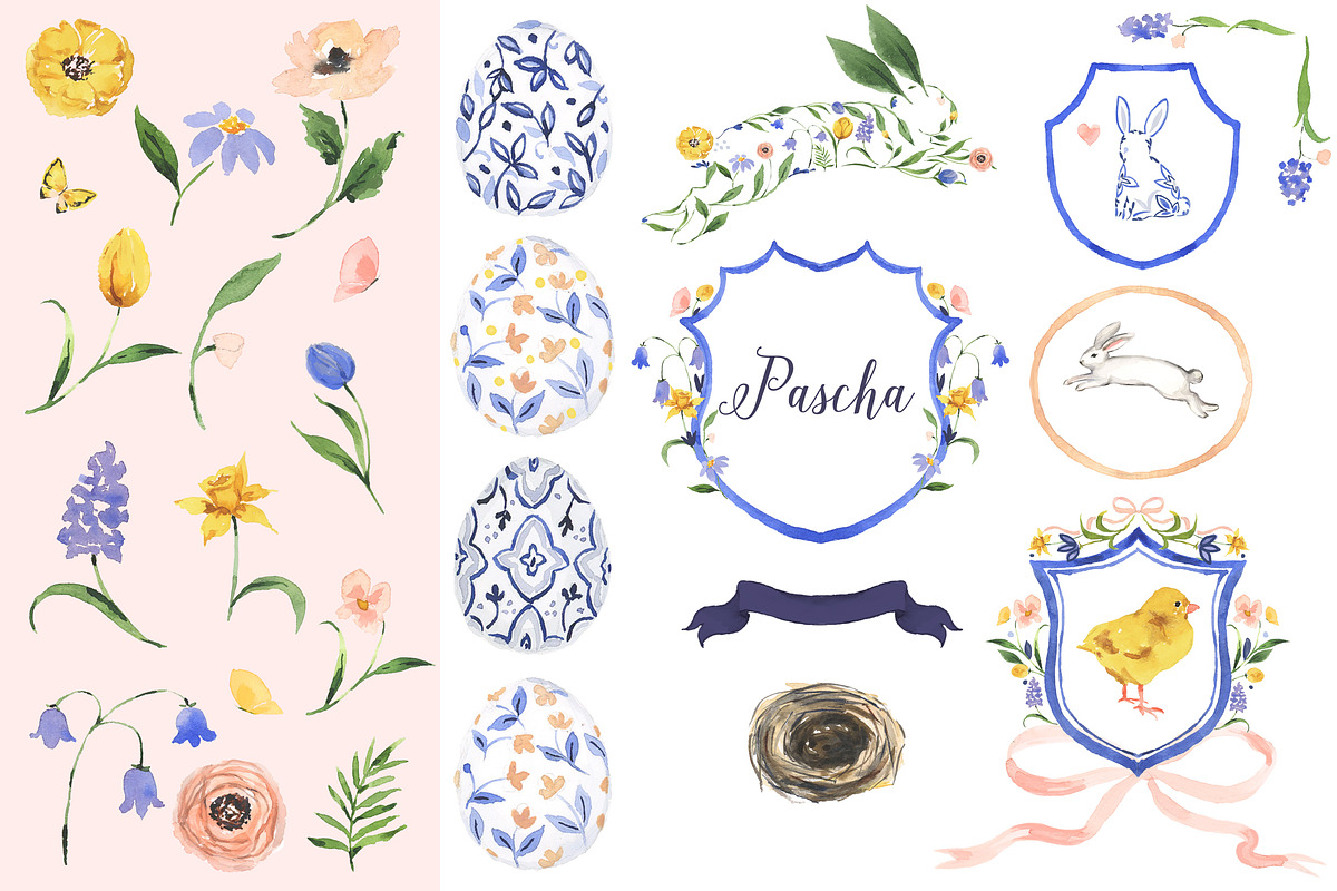 Easter Holiday Watercolor Clipart, an Illustration by RhianAwni