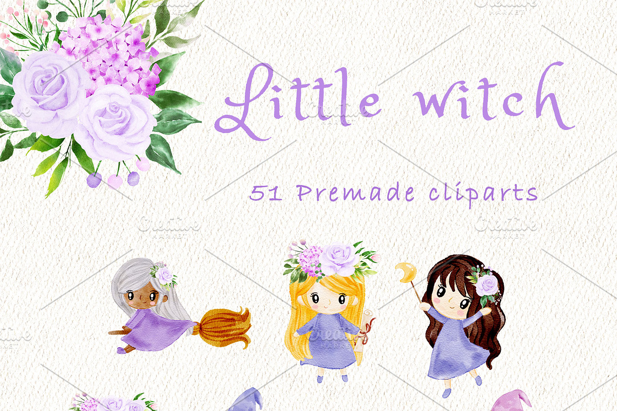 Little witch - Halloween clipart, a Decorative Illustration by heyiamalice (Photo 3 of 13)