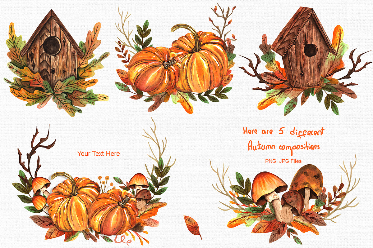 Watercolor Autumn Collection, an Illustration by TanataDesign (Photo 2 of 7)