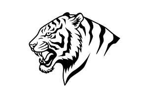 Tiger head icon in black and, an Animal Illustration by Things for designers
