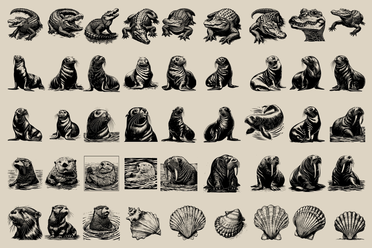 340 Sea Creatures illustrations, an Animal Illustration by Nocturnal Wolf (Photo 11 of 15)