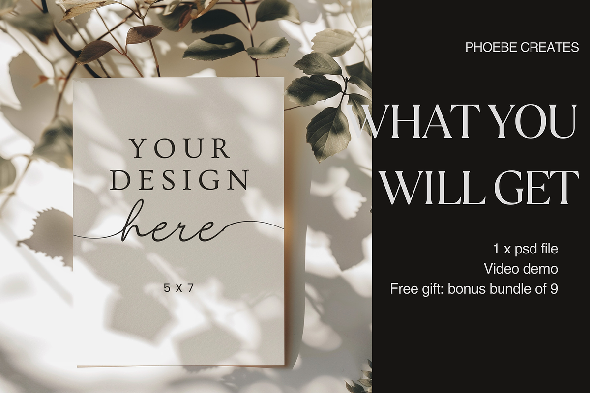 Leaf Shadow 5x7 Mockup – PSD Templat, a Mockup by PhoebeCreates (Photo 2 of 5)