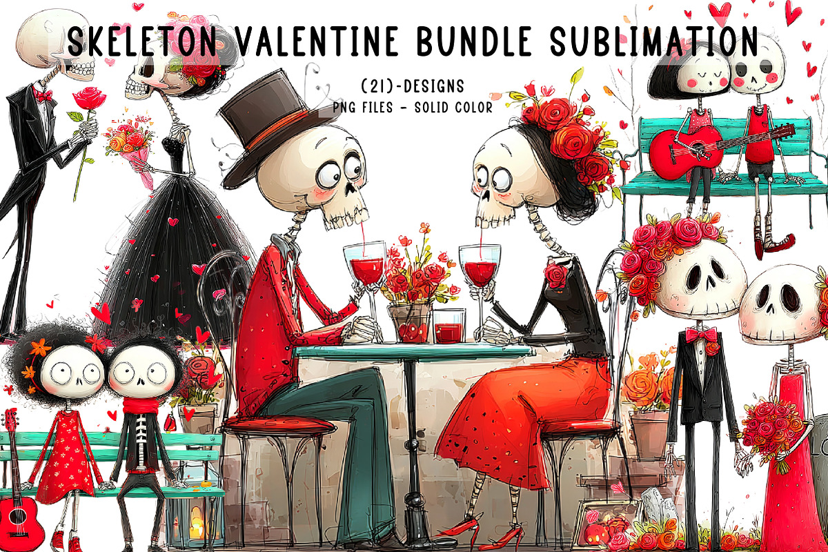 Skeleton Valentine Bundle Sublimatio, an Illustration by CreationArt (Photo 1 of 4)