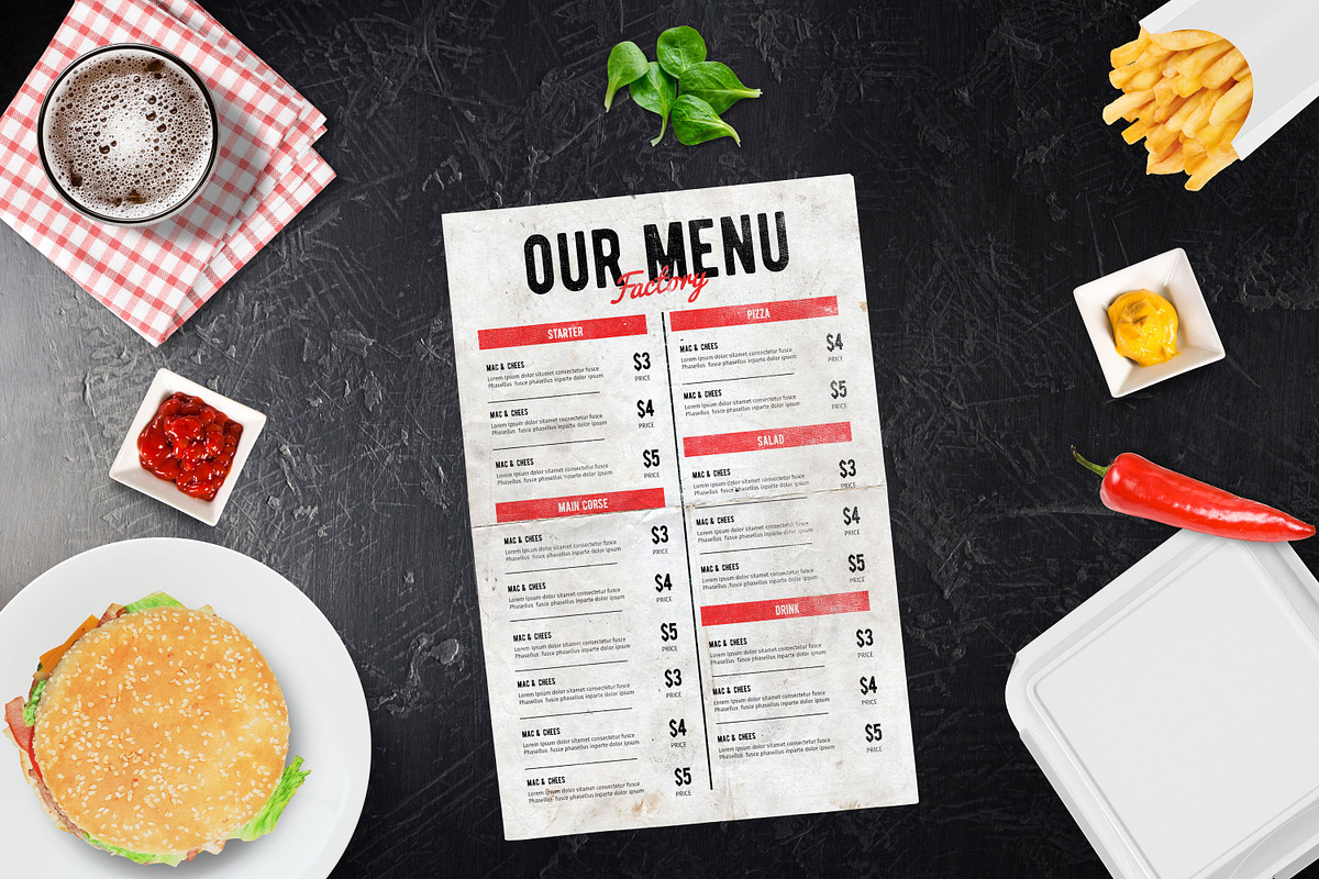 Burger Menu Mockup #6, a Print Template by relineo.mock-ups