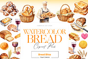 Watercolor Bread Clipart, Bread Loaf, a Food Illustration by BrushstrokeArtGB (Thumbnail 1 of 8)